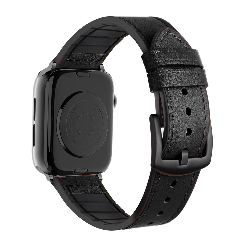 Strap-it® Strap-it Apple Watch Leder-Hybridschnallenarmband (Schwarz)