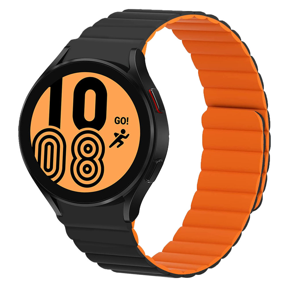 Strap-it® Strap-it Samsung Galaxy Watch 4 44mm Magnetisches Silikonarmband (Schwarz/Orange)