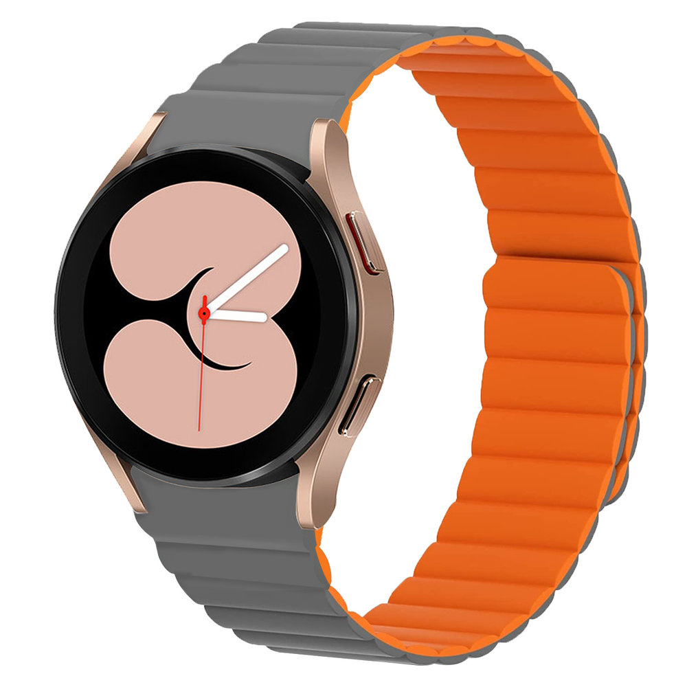 Strap-it® Strap-it Samsung Galaxy Watch 4 44mm Magnetisches Silikonarmband (Grau/Orange)