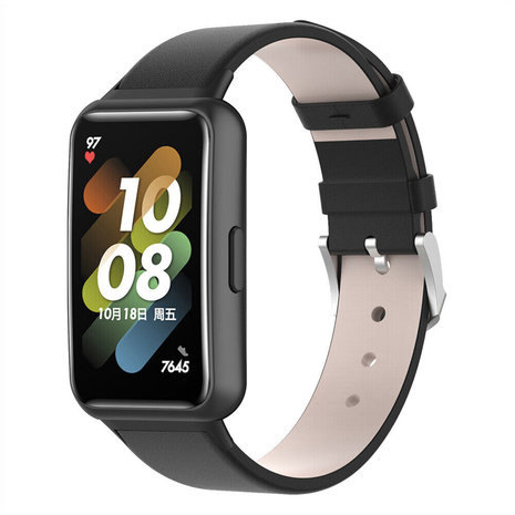 Strap-it® Strap-it Huawei Band 7 Lederarmband (Schwarz)