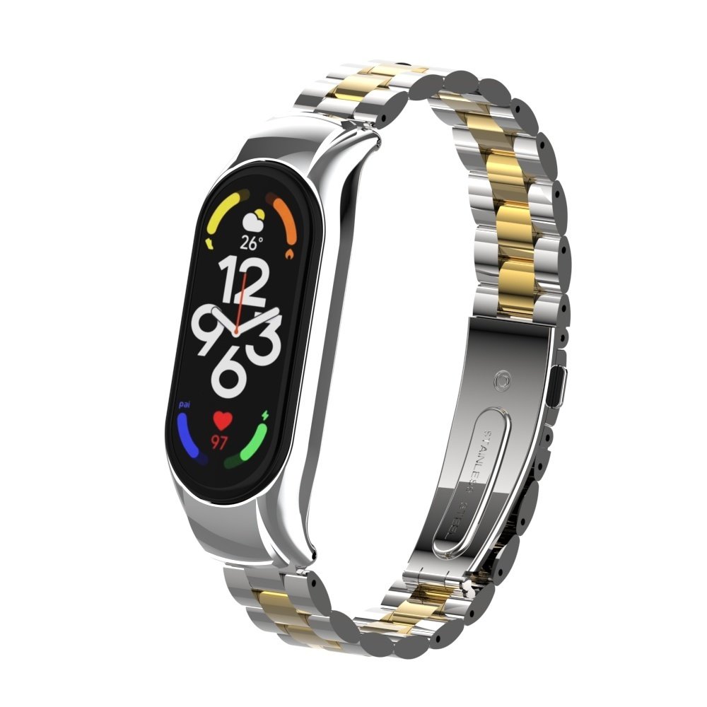 Strap-it® Strap-it Xiaomi Mi Band 7 Stahlarmband (Silber/Gold)