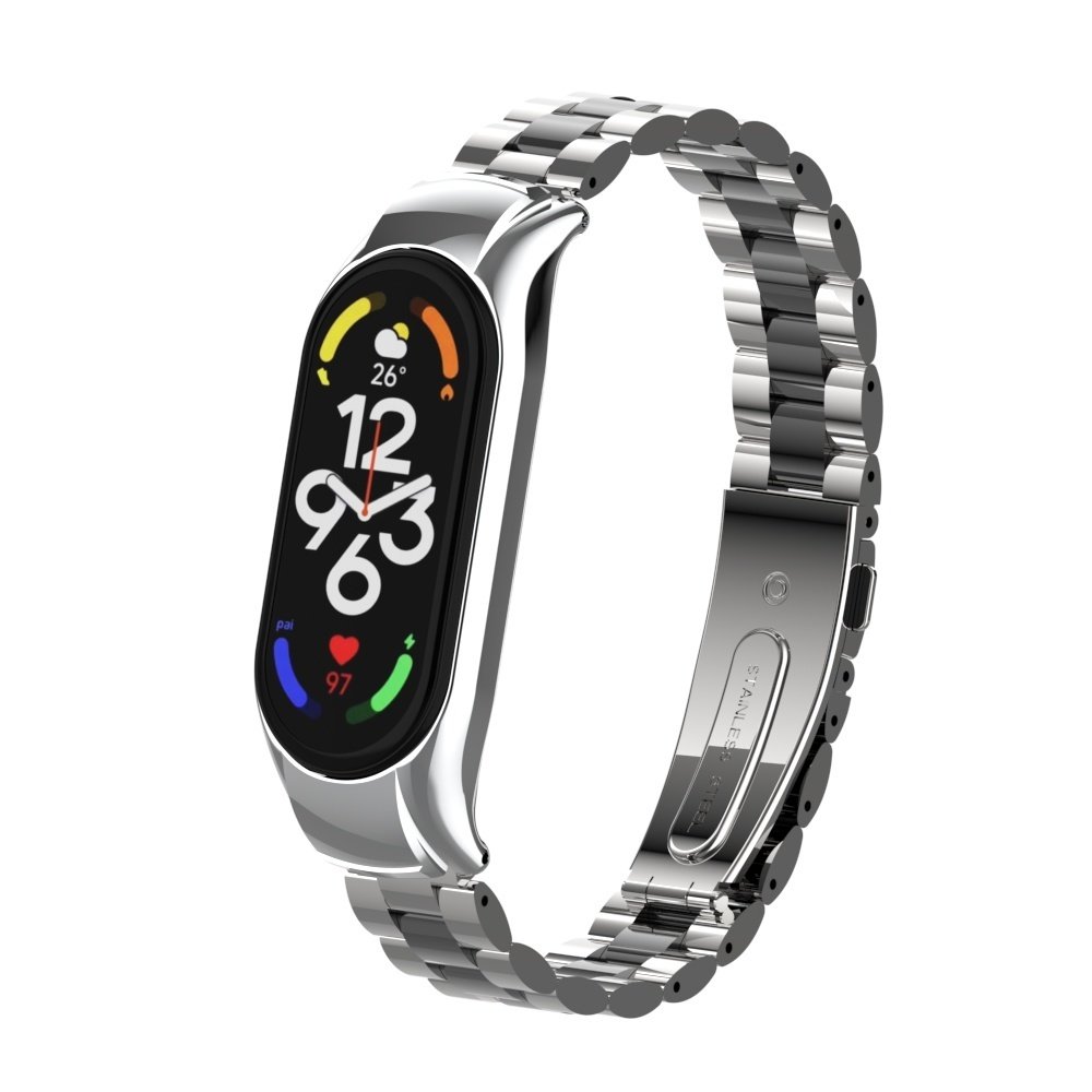 Strap-it® Strap-it Xiaomi Mi Band 7 Stahlarmband (Silber/Schwarz)