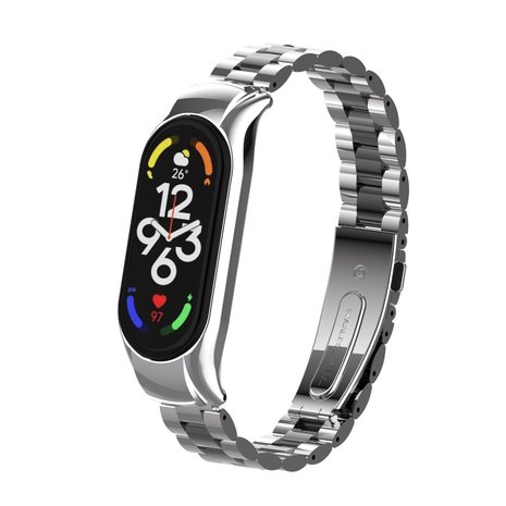 Strap-it® Strap-it Xiaomi Mi Band 7 Stahlarmband (Silber/Schwarz)