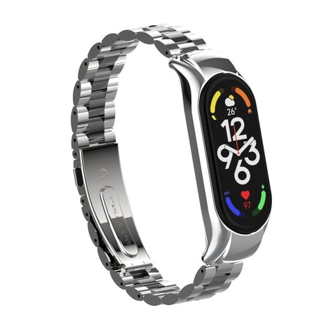 Strap-it® Strap-it Xiaomi Mi Band 7 Stahlarmband (Silber/Schwarz) Strap-it® Strap-it Xiaomi Mi Band 7 Stahlarmband (Silber/Schwarz)