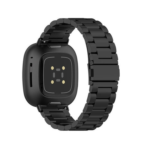 Strap-it® Strap-it Fitbit Versa 4 Stahlarmband (Schwarz)