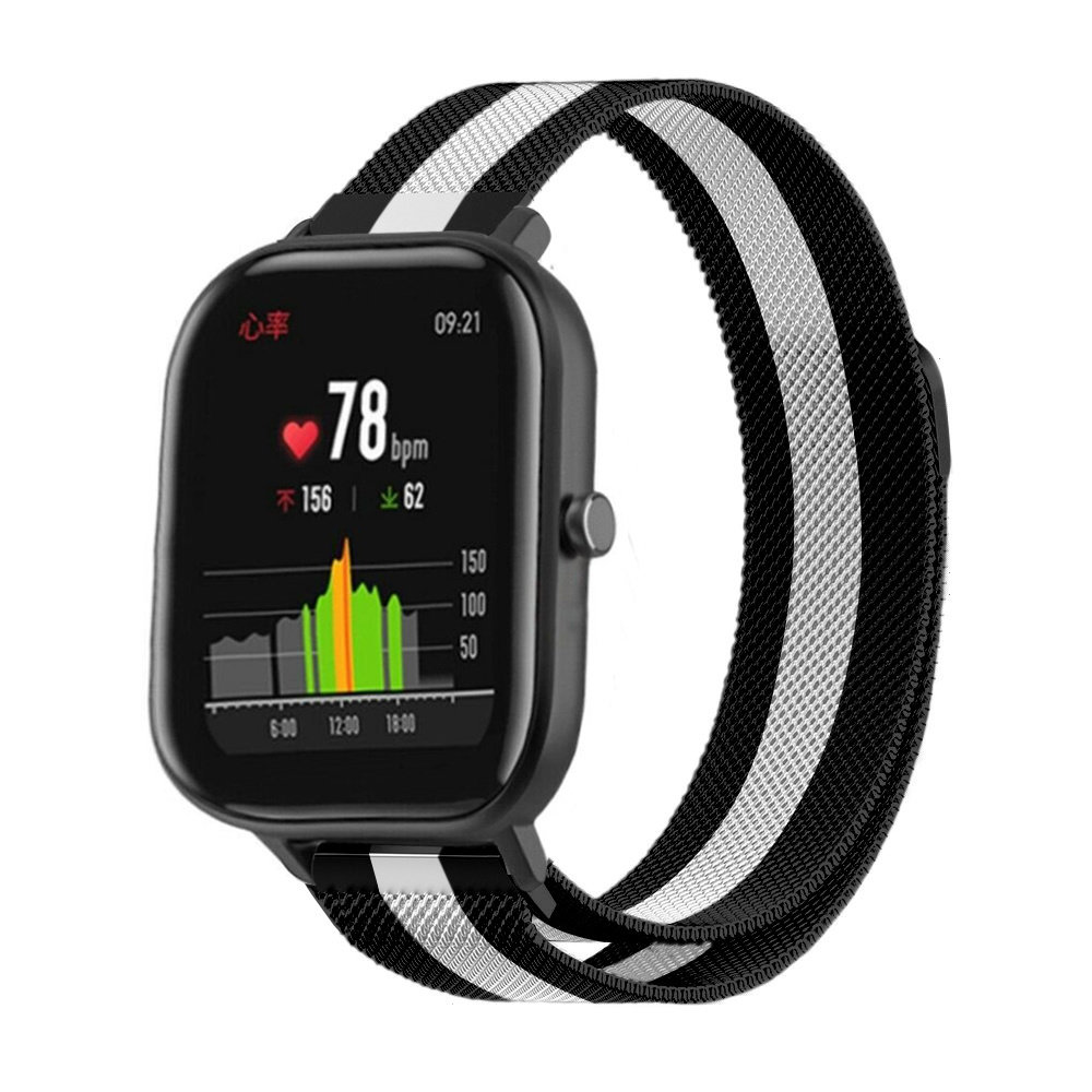 Strap-it® Strap-It Xiaomi Amazfit GTS Milanese Armband (Schwarz/Weiß)
