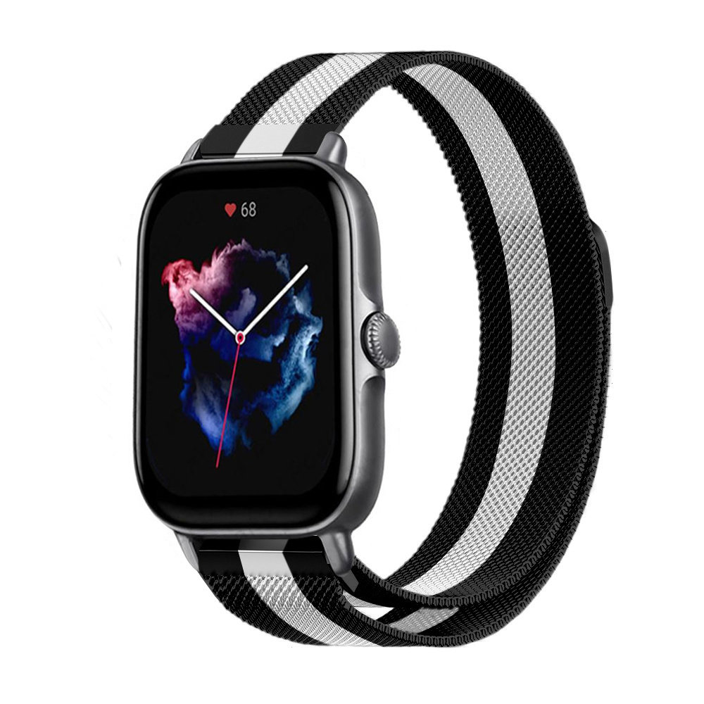 Strap-it® Strap-It Amazfit GTS 3 Milanese Armband (Schwarz/Weiß) Strap-it® Strap-It Amazfit GTS 3 Milanese Armband (Schwarz/Weiß)