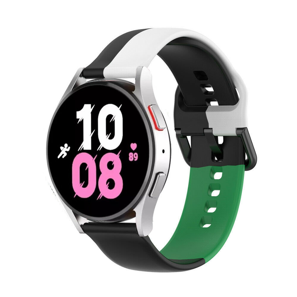 Strap-it® Strap-it Samsung Galaxy Watch 5 - 44mm Dreifach-Sportarmband (Schwarz-Weiß-Grün)