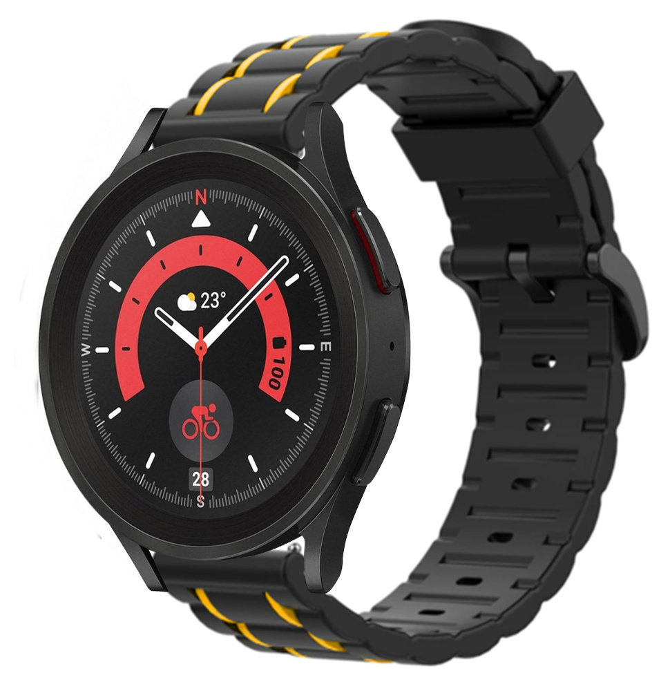Strap-it® Strap-it Samsung Galaxy Watch 5 Pro Sportschnallenarmband (Schwarz/Gelb)
