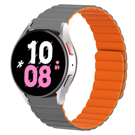 Strap-it® Strap-it Samsung Galaxy Watch 5 - 44mm magnetisches Silikonarmband (Grau/Orange)