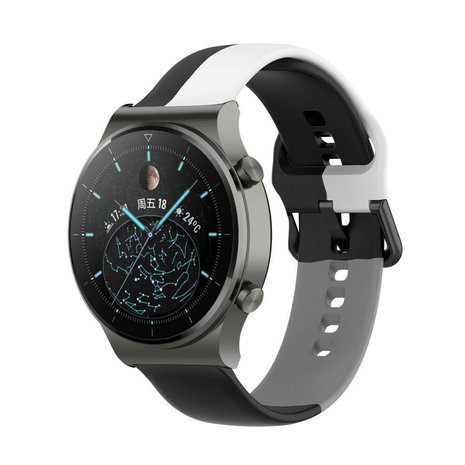 Strap-it® Strap-it Huawei Watch GT 2 Pro Triple Sportarmband (Schwarz-Weiß-Grau)