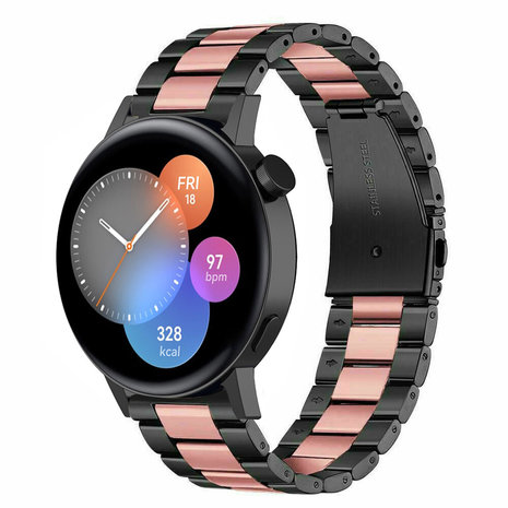 Strap-it® Strap-it Huawei Watch GT 3 42mm Stahlarmband (Schwarz/Rosa)