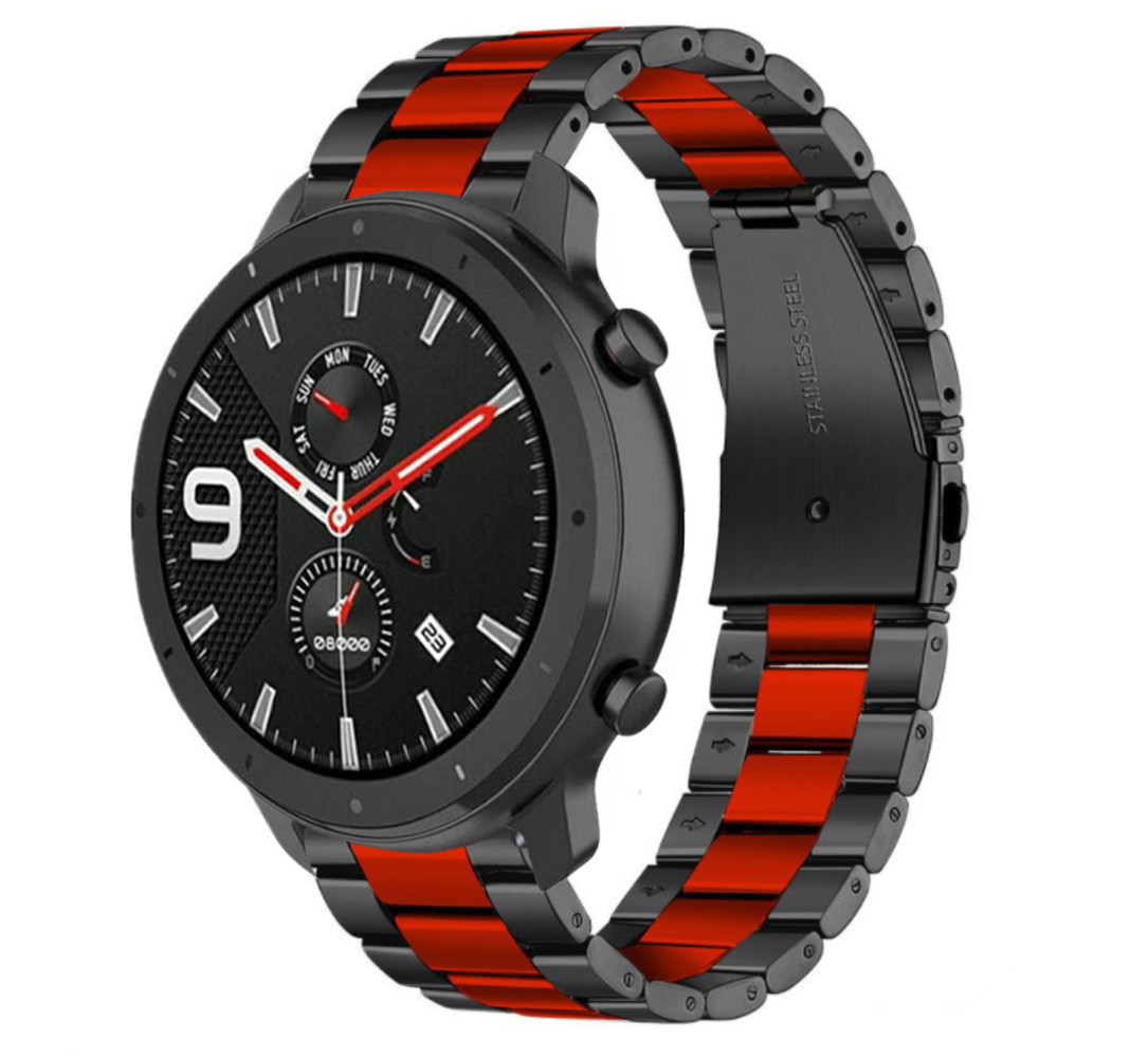 Strap-it® Strap-it Xiaomi Amazfit GTR Stahlarmband (Schwarz/Rot)