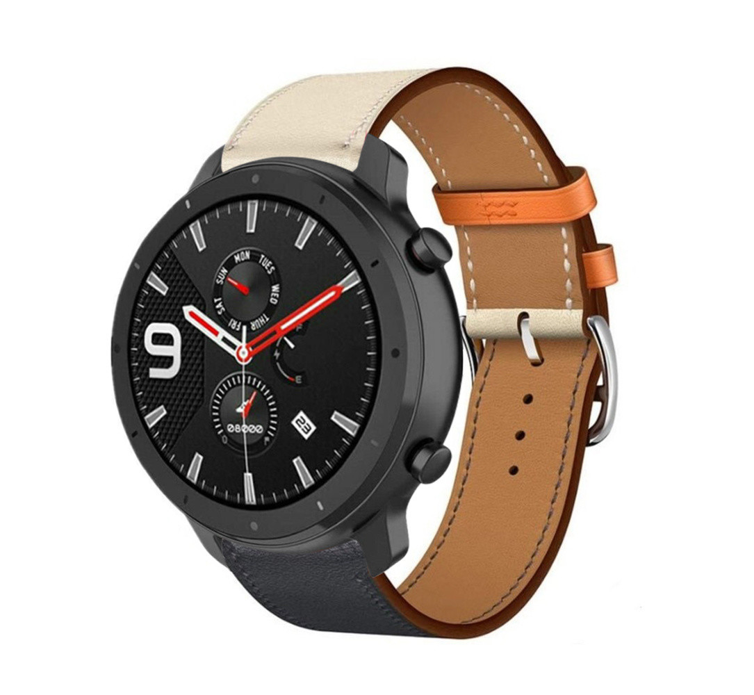 Strap-it® Strap-it Xiaomi Amazfit GTR Lederarmband (Weiß/Dunkelblau)