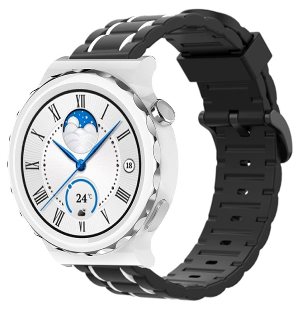 Strap-it® Strap-it Huawei Watch GT 3 Pro 43mm Sport Schnallenarmband (Schwarz/Weiß)