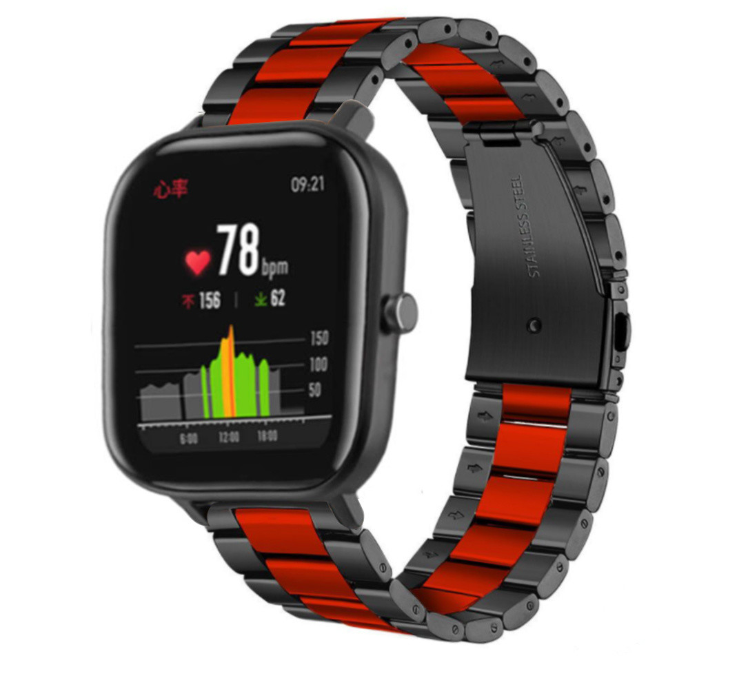 Strap-it® Strap-it Xiaomi Amazfit GTS Stahlarmband (Schwarz/Rot)