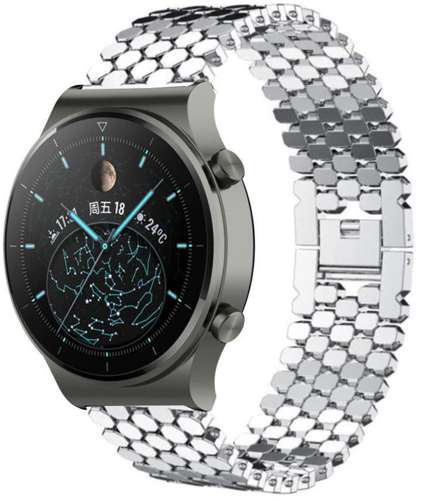 Strap-it® Strap-it Huawei Watch GT 2 Pro Fisch Gliederarmband  (Silber)