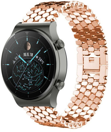 Strap-it® Strap-it Huawei Watch GT 2 Pro Fisch Gliederarmband (Roségold)