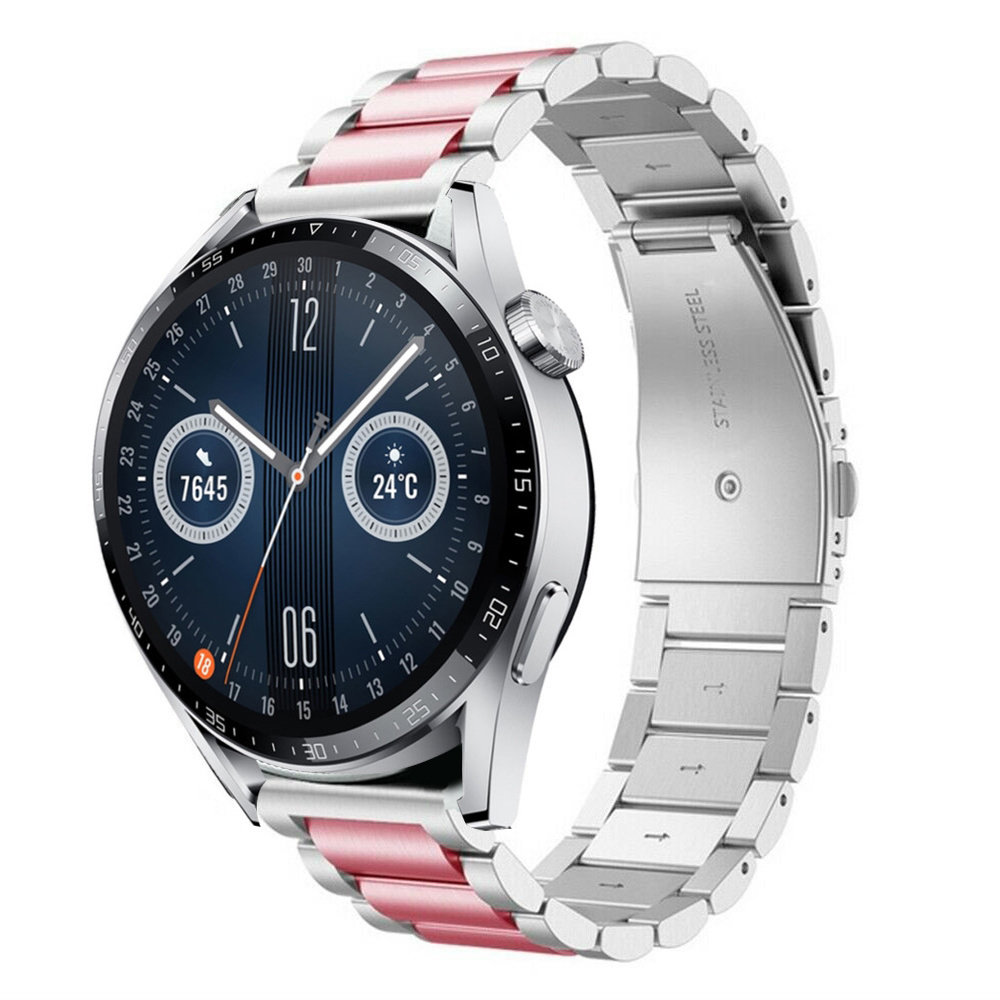Strap-it® Strap-it Huawei Watch GT 3 46mm Stahlarmband (Silber/Rosa)