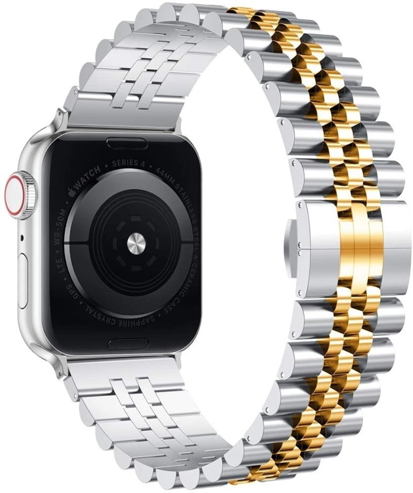 Strap-it® Strap-it Apple Watch 8 Jubilee Stahlband (Silber/Gold)