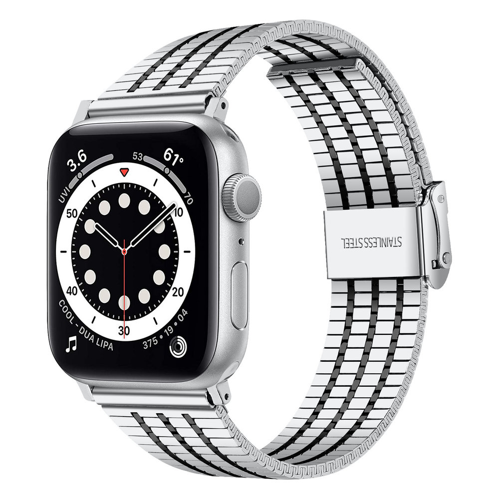 Strap-it® Strap-it Apple Watch 8 Edelstahlarmband (Silber/Schwarz)
