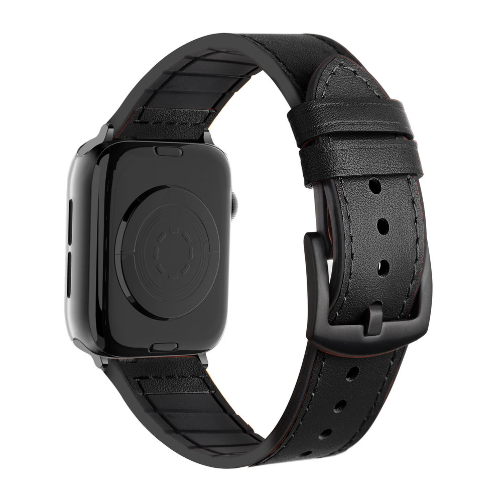 Strap-it® Strap-it Apple Watch 8 Leder-Hybridschnallanarmband (Schwarz)
