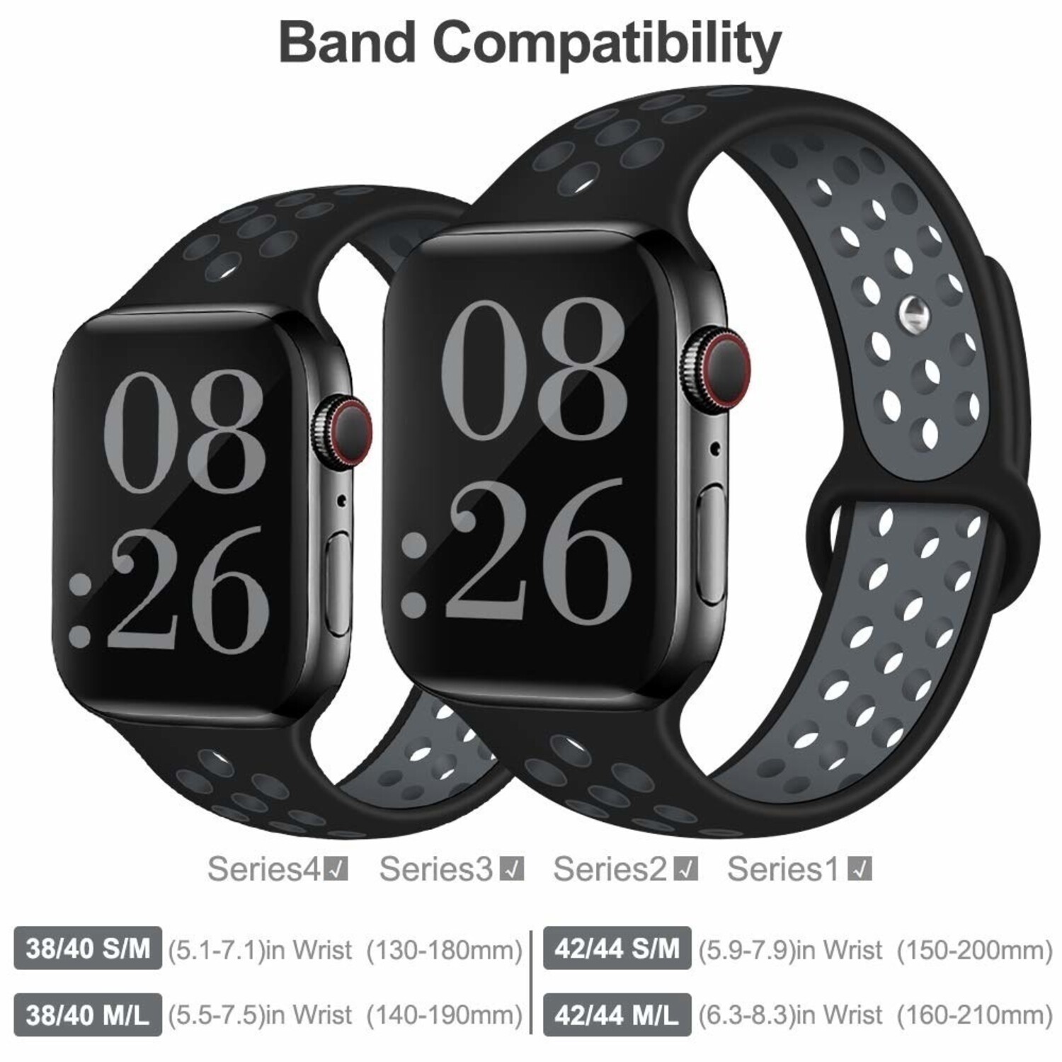 Strap it Strap It Apple Watch Ultra Sport Armband Schwarz Grau