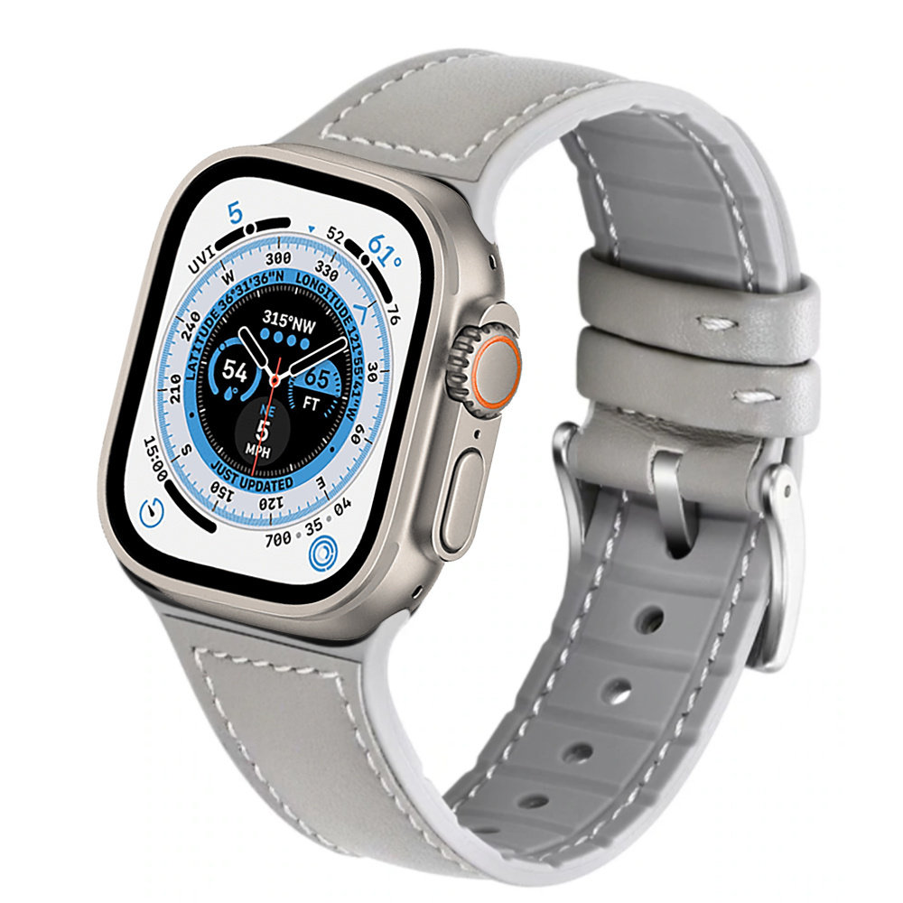 Strap-it® Strap-It Apple Watch Ultra Lederarmband (Weiß/Grau) Strap-it® Strap-It Apple Watch Ultra Lederarmband (Weiß/Grau)