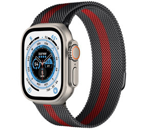 Strap-it® Apple Watch Ultra Milanese Armband (Schwarz/Rot) Strap-it® Apple Watch Ultra Milanese Armband (Schwarz/Rot)