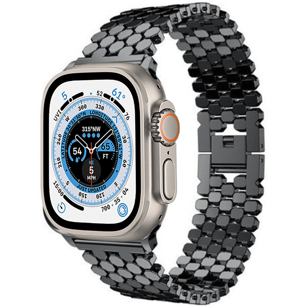 Strap-it® Strap-It Apple Watch Ultra Fischarmband Stahl (Schwarz)