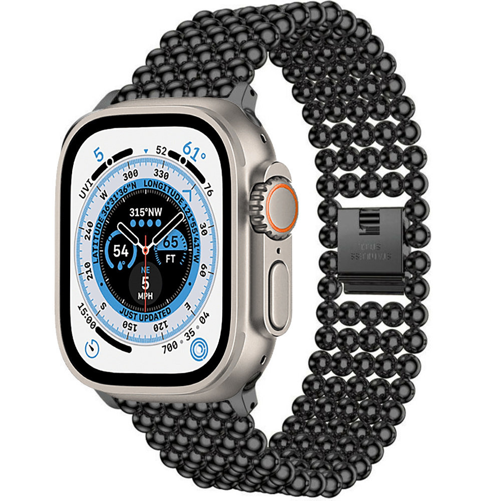 Strap-it® Strap-It Apple Watch Ultra Stahlperlenarmband (Schwarz)