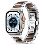 Strap-it® Apple Watch Ultra Stahl-/Holzarmband (Silber/Braun) Strap-it® Apple Watch Ultra Stahl-/Holzarmband (Silber/Braun)
