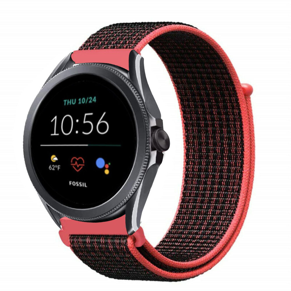 Strap-it® Strap-it Fossil Gen 5e - 44mm Nylon Armband (Schwarz/Rot) Strap-it® Strap-it Fossil Gen 5e - 44mm Nylon Armband (Schwarz/Rot)