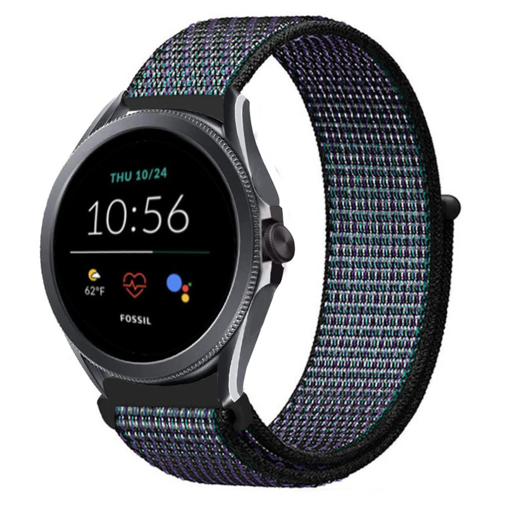 Strap-it® Strap-it Fossil Gen 5e - 44mm Nylon Armband (Schwarz/Blau) Strap-it® Strap-it Fossil Gen 5e - 44mm Nylon Armband (Schwarz/Blau)