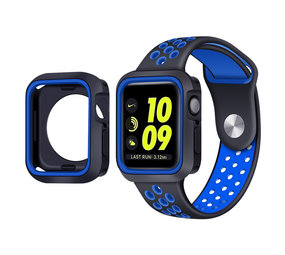 Strap-it® Apple Watch 7 Sportarmband + TPU-Hülle (Schwarz/Blau) Strap-it® Apple Watch 7 Sportarmband + TPU-Hülle (Schwarz/Blau)