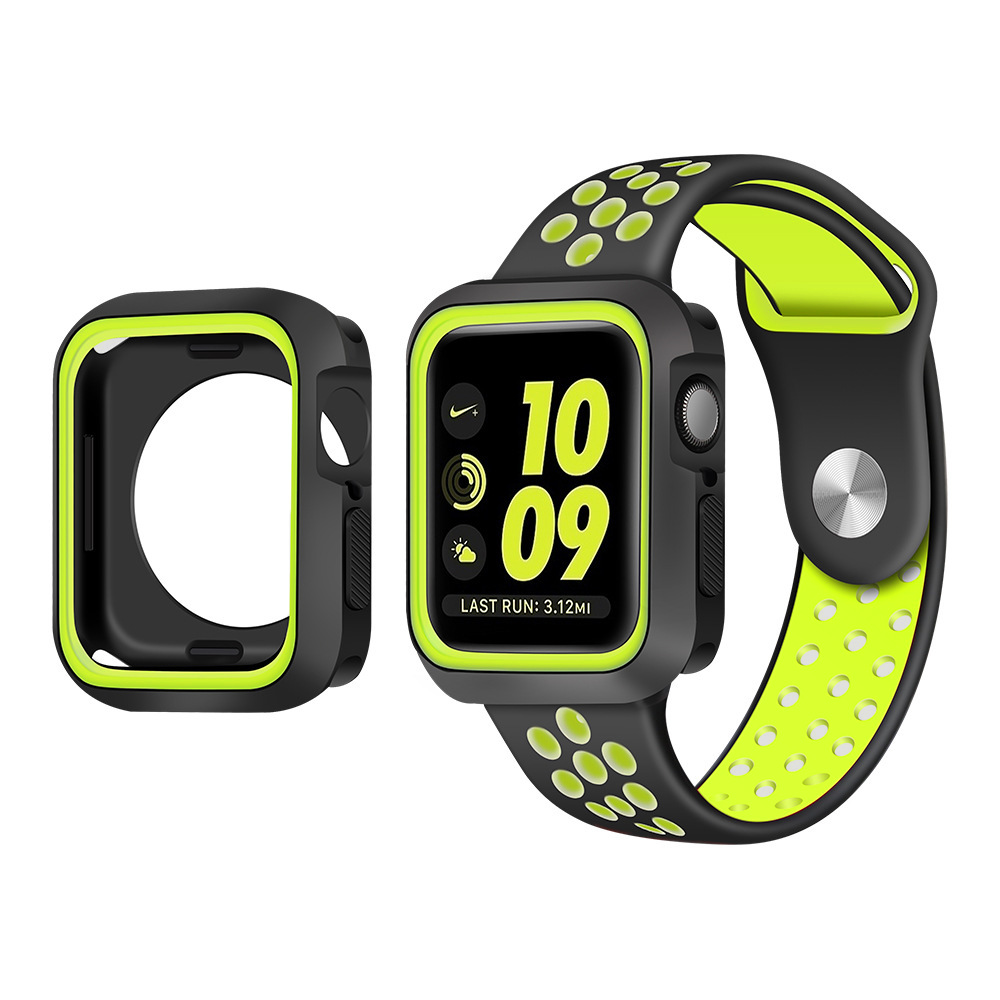 Strap-it® Strap-it Apple Watch 7 Sportarmband + TPU-Hülle (Schwarz/Gelb)