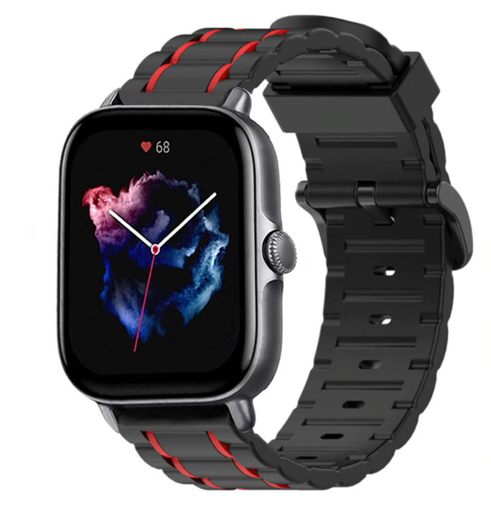 Strap-it® Strap-it Amazfit GTS 3 Sport Schnallenarmband (Schwarz/Rot)