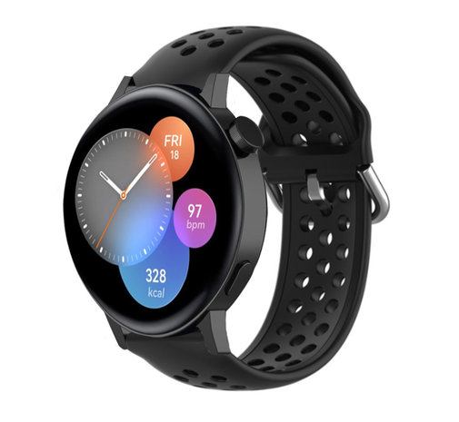 Strap-it® Strap-it Huawei Watch GT 3 42mm Silikonarmband mit Löchern (Schwarz)