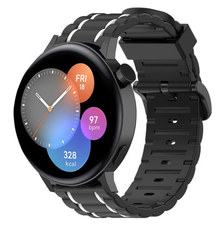 Strap-it® Strap-it Huawei Watch GT 3 42mm Sport Schnallenarmband (Schwarz/Weiß)