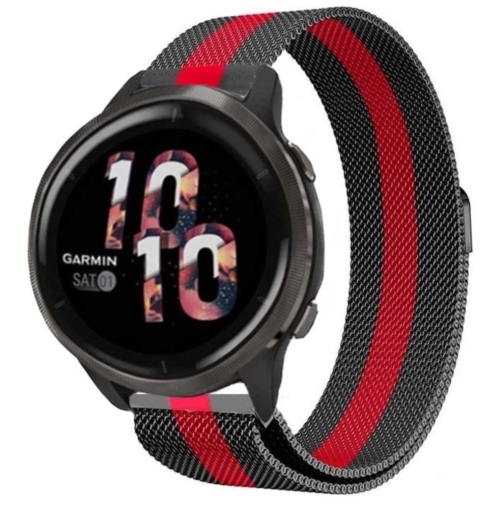 Strap-it® Strap-it Garmin Venu 2 Milanese Armband (Rot/Schwarz)