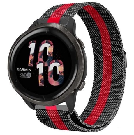 Strap-it® Strap-it Garmin Venu 2 Milanese Armband (Rot/Schwarz)
