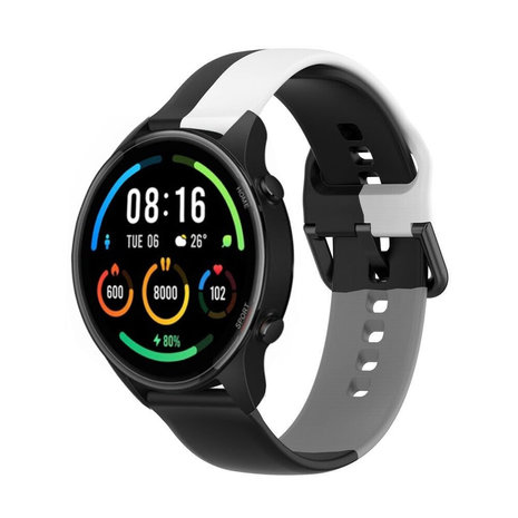 Strap-it® Strap-it Xiaomi Mi Watch Triple Sport Armband (Schwarz-Weiß-Grau)