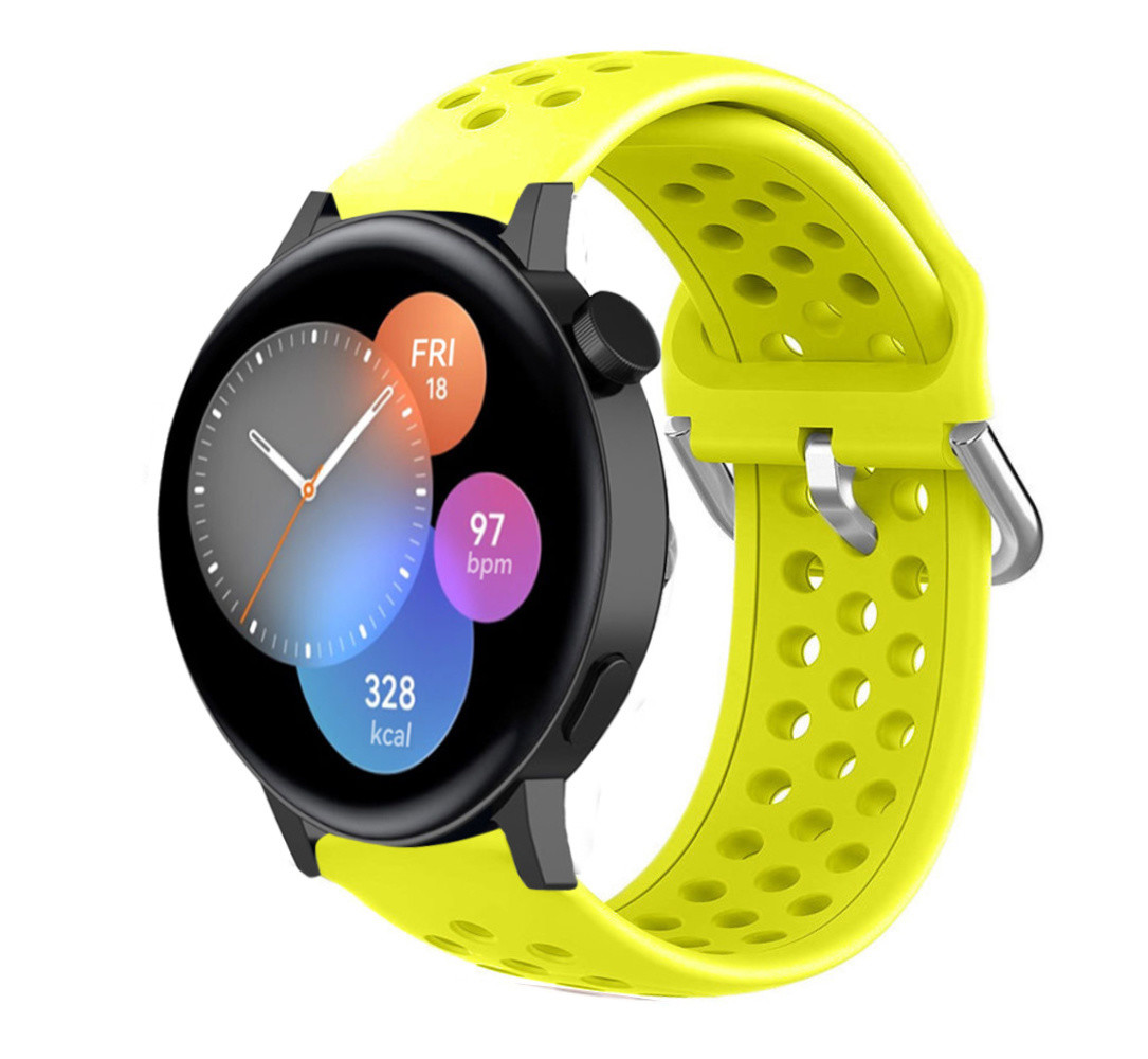 Strap-it® Strap-it Huawei Watch GT 3 42mm Silikonarmband mit Löchern (Gelb)
