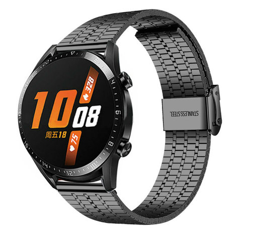 Strap-it® Strap-it Huawei Watch GT 2 Edelstahlarmband (Schwarz)