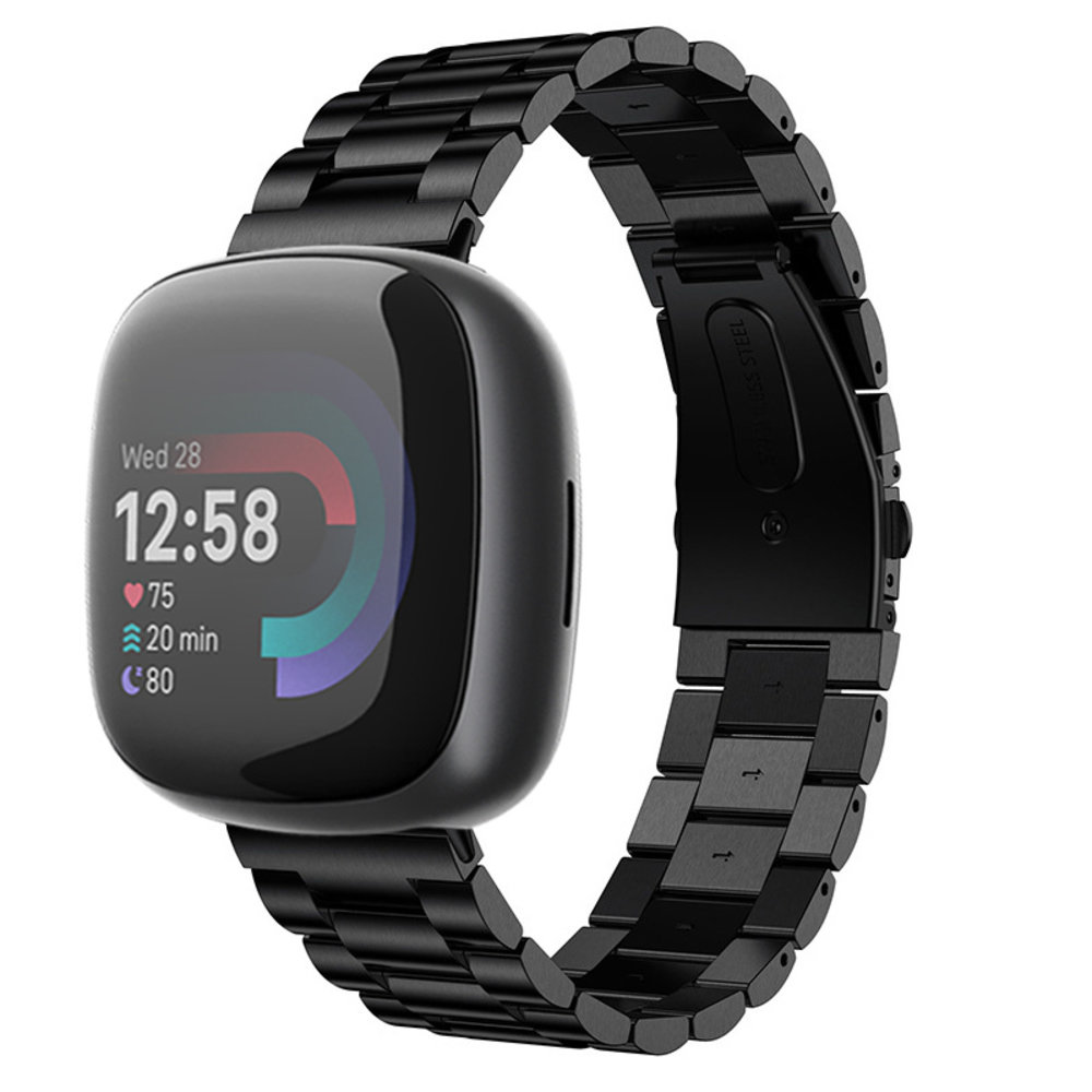 Strap-it® Strap-it Fitbit Versa 4 Stahlarmband (Schwarz)