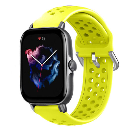 Strap-it® Strap-it Amazfit GTS 3 Silikonarmband mit Löchern (Gelb)