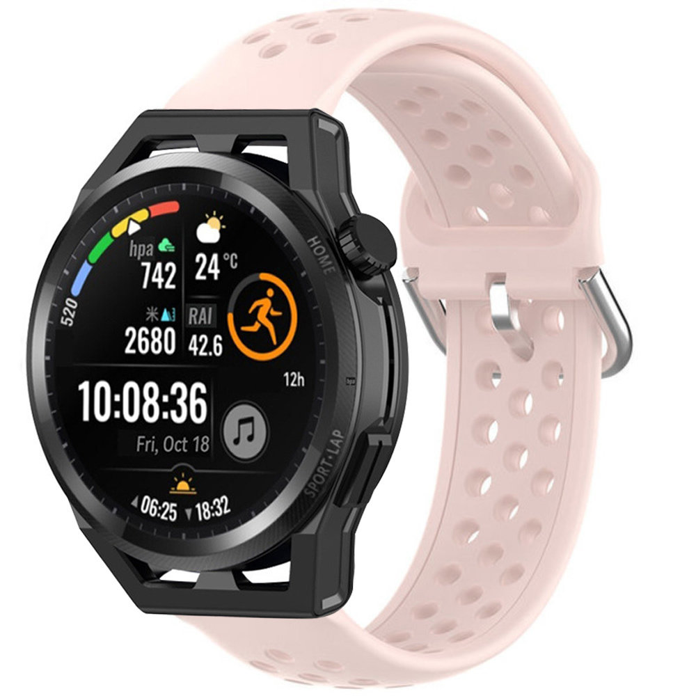Strap-it® Strap-it Huawei Watch GT Runner Silikonarmband mit Löchern (Rosa)