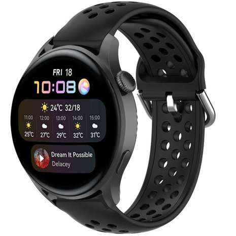 Strap-it® Strap-it Huawei Watch 3 (Pro) Silikonarmband mit Löchern (Schwarz)