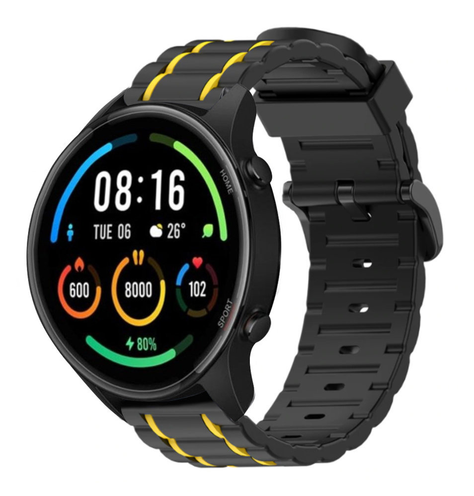 Strap-it® Strap-it Xiaomi Mi Watch Sportschnallenarmband (Schwarz/Gelb)