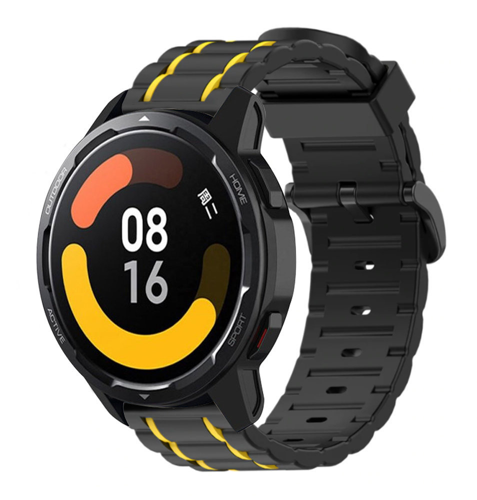 Strap-it® Strap-it Xiaomi Watch S1 Sportschnallenarmband (Schwarz/Gelb)
